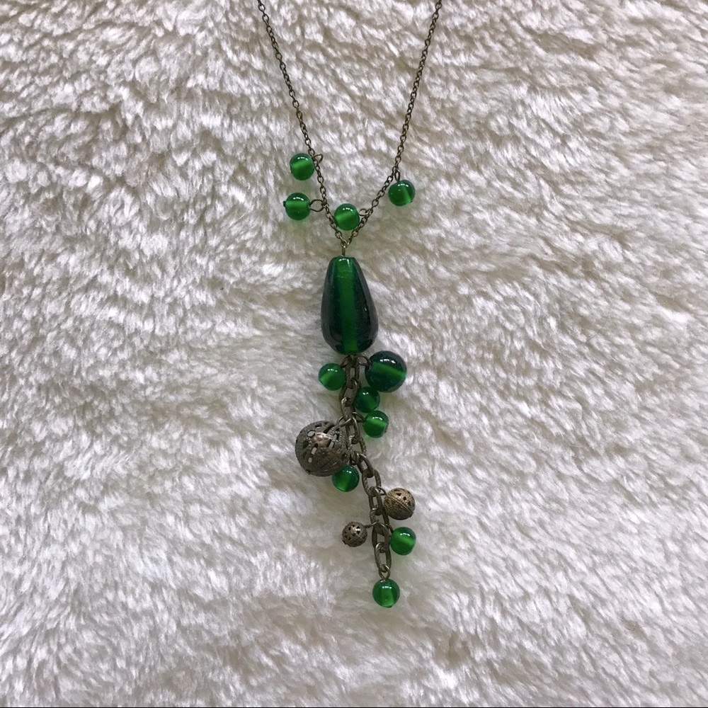 Green glass and bronze Necklace fair trade